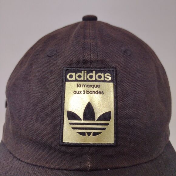 adidas Gold Trefoil Logo Black Slideback Hat Cap Adjustable Embroidered One Size - Picture 3 of 10